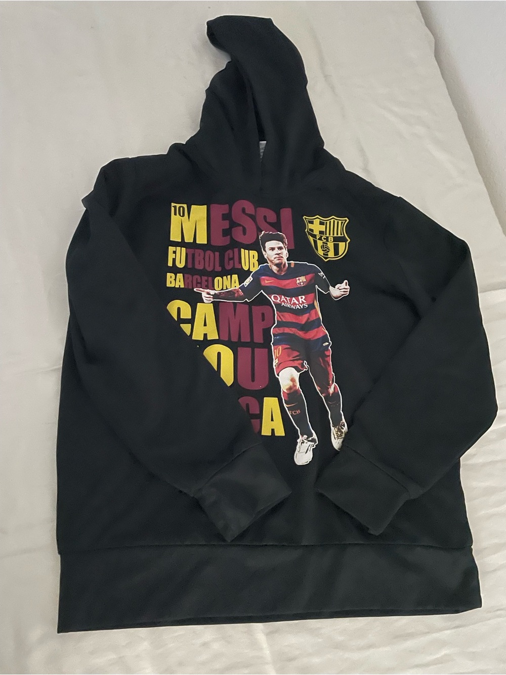 FCB Barcelona Mens Sz L Messi Hoodie BARCA Sweatshirt Hoodie Pullover